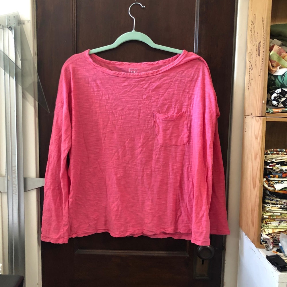Pink GAP Long-Sleeved Boat Neck Top